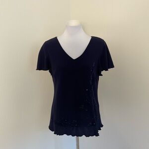 S.L. Fashions Dark Blue Women's Beaded Blouse